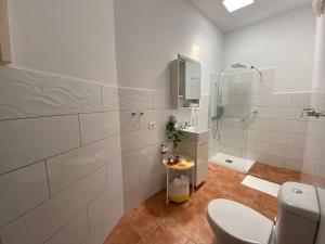 a white bathroom with a toilet and a sink at Geko Hotels in Los Llanillos
