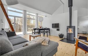 Kelstrup StrandにあるNice Home In Haderslev With 3 Bedrooms And Wifiのリビングルーム(ソファ、暖炉付)