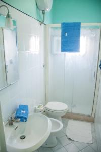 a bathroom with a toilet and a shower and a sink at Appartamenti Celestina Portoferraio in Portoferraio