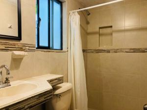 y baño con ducha, lavabo y aseo. en Casa Flor de Vida en San Cristóbal de Las Casas