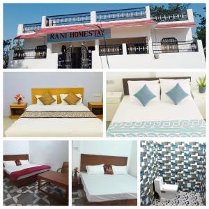 un collage de photos d'une chambre d'hôtel dans l'établissement Rani Homestay Khajuraho, à Khajurâho