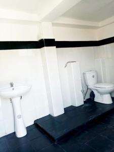 La salle de bains est pourvue de toilettes et d'un lavabo. dans l'établissement Chandi Mahal HomeStay, à Kandy