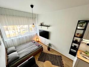 a living room with a couch and a window at Savi Apartment 4 in Pärnu