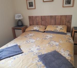 a bed with two pillows on it in a bedroom at Inviting 3-Bed holiday home in Chateau-Garnier in Château-Garnier
