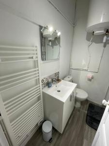 ベジエにあるCosy T3 proche Gare et Polygoneのバスルーム(洗面台、トイレ、鏡付)