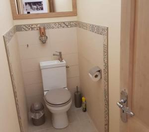 a small bathroom with a toilet and a mirror at Inviting 3-Bed holiday home in Chateau-Garnier in Château-Garnier +30 photos