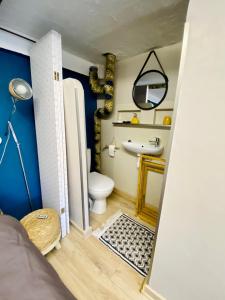 uma casa de banho com um WC e um lavatório em Jolie chambre indépendante em Limoges