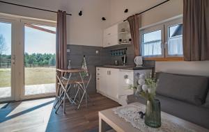 a room with a kitchen and a living room at Totu Roztocze in Narol