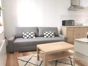 ein Wohnzimmer mit einem Sofa und einem Tisch in der Unterkunft Studio Centre de Foix in Foix