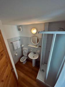a small bathroom with a toilet and a sink at Sasso Nero in Chiesa in Valmalenco +38 photos