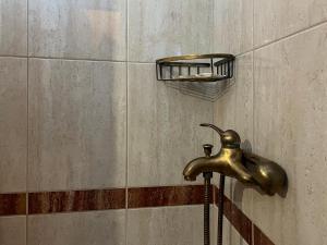 uma casa de banho com uma torneira de bronze na parede em ADG Luxurious Apartments em Leptokarya