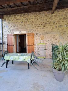 a bench sitting in front of a stone building at Gîte 5 "LE LAURUS" aux Magnolias in Aubenas