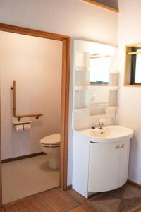 ein Bad mit einem Waschbecken und einem WC in der Unterkunft kaso Space kamiyama Log House 