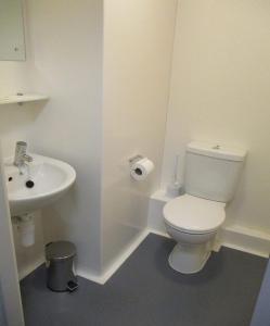 uma casa de banho com um WC branco e um lavatório. em Ensuite Bedrooms with Shared Kitchen at Bay Campus located in Swansea em Swansea