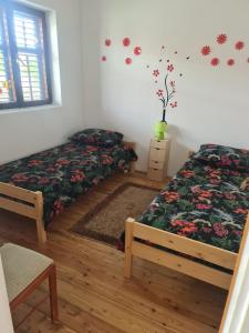 1 dormitorio con 2 camas individuales y ventana en Apartment Danica, en Ljubač