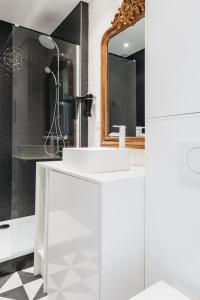 a bathroom with a white sink and a mirror at Le petit Jean Macé- Universités -Quais du Rhône in Lyon