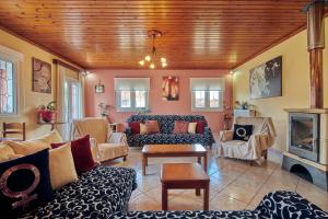 a living room with couches and a fireplace at Villa Roxa Montuoso in Agios Leon