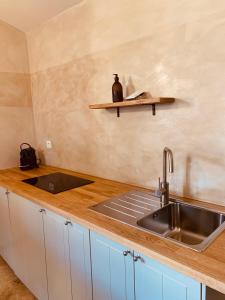 a kitchen with a sink and a counter top at Le Vieux Portail in Saint-Saturnin-lès-Apt