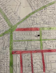 um desenho de uma cidade num mapa em Ivory House, central modern town house em Leamington Spa