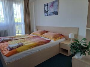 ブルノにあるHotel Centrum Brnoのベッドルーム(ベッド1台、鉢植えの植物付)
