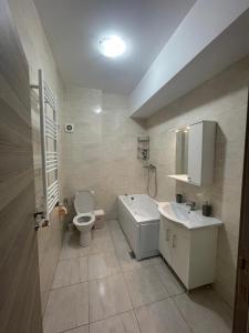 ein Bad mit einem WC und einem Waschbecken in der Unterkunft Kiraz Apartament Summerland in Mamaia