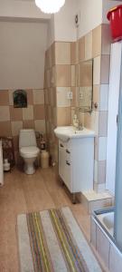 a bathroom with a toilet and a sink at Apartament W Podkowie in Mrzeżyno