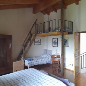 1 dormitorio con litera y escalera en Agricola Tre Rii Sidreria, en Corniglio