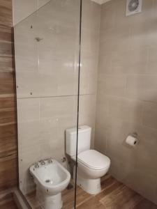 La salle de bains est pourvue de toilettes et d'un lavabo. dans l'établissement Arenas MDQ, à Mar del Plata