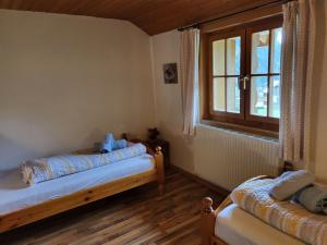 1 dormitorio con 2 camas y ventana en Apartment Helmreich-2 by Interhome, en Sankt Gallenkirch