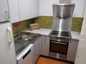 eine kleine Küche mit einer Spüle und einem Herd in der Unterkunft Apartment Guardaval - Utoring-33 by Interhome in Davos