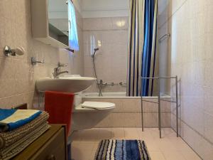 uma casa de banho com um lavatório, um WC e um chuveiro em Apartment Casa della Posta-2 by Interhome em Rossa