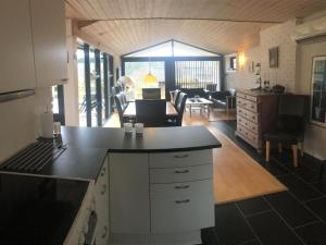 uma cozinha com um balcão e uma sala de estar em Holiday Home Wilmer in SE Jutland by Interhome em Silkeborg