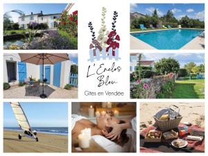 een collage van foto's van een hotel en een resort bij L'enclos bleu, vendée sud, marais poitevin in Chaillé-les-Marais