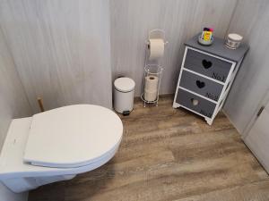 a bathroom with a white toilet and a sink at modern und mittendrin, das ist Monty in Wittenberge