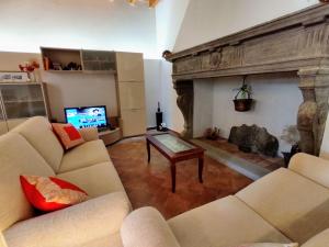 a living room with two couches and a fireplace at Holiday Home La Cascina by Interhome in Lierna