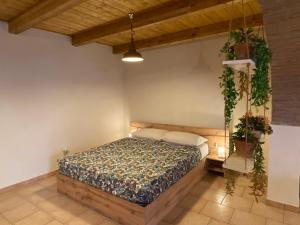 1 dormitorio con 1 cama en una habitación con plantas en Apartment Angolino di Borgo by Interhome, en Montescudaio