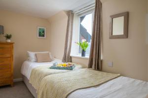 1 dormitorio con 2 camas y ventana en Cuckoo Cottage - Luxury Cottages, en Ilfracombe
