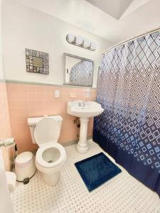 een badkamer met een toilet, een wastafel en een douche bij Coral Gables / Coconut Grove area FREE parking in Miami