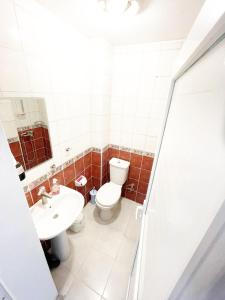 uma casa de banho com um WC e um lavatório em Merkez Kumsal Pansiyon em Bodrum City