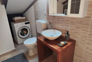 a bathroom with a sink and a washing machine at Beautiful seaside 2 bedroom apartment Babina in Rabac +39 photos
