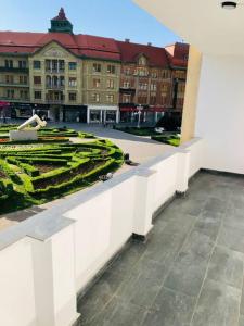 a view of a courtyard with a building and a garden at Joy City Stay Victoriei 7G-9 in Timişoara