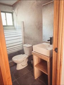 a bathroom with a toilet and a sink at ENTRE BAMBUES in Los Ángeles