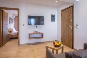 a living room with a couch and a tv on a wall at M&E APARTMENTS in Haraki