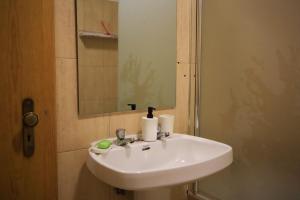 a bathroom with a white sink and a mirror at Primor Serra AL in Covilhã