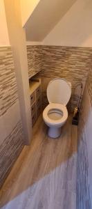 ein Bad mit einem weißen WC in einem Zimmer in der Unterkunft Clédsol in Le Crotoy