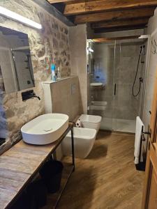 a bathroom with a sink and a toilet and a shower at Villa Maria in Bagnone
