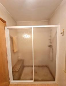 オ・ポリーニョにあるCasita acogedora en el centro del puebloのバスルーム(ガラス張りのシャワードア付)