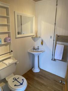 a bathroom with a white sink and a toilet at The Crail Maltings in Crail