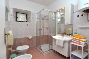 ein Bad mit einer Dusche, einem WC und einem Waschbecken in der Unterkunft Apartments with a parking space Kukci, Porec - 20797 in Poreč