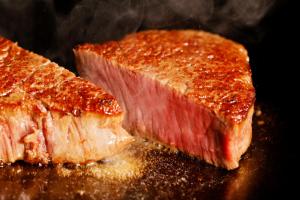 a piece of meat sitting on top of a table at Hotel Nikko Kanazawa in Kanazawa